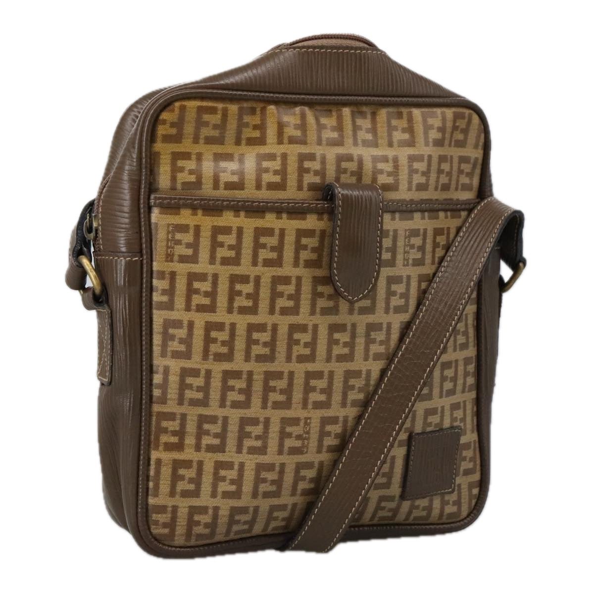 FENDI Zucchino Canvas Shoulder Bag Coated Canvas Brownti2297