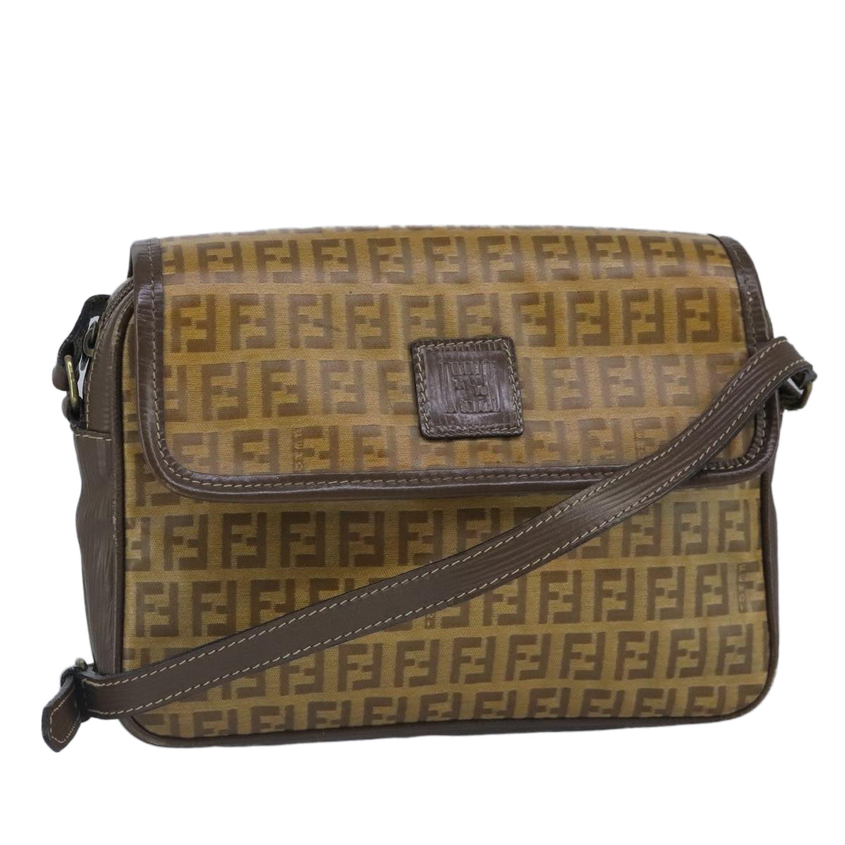 FENDI Zucchino Canvas Shoulder Bag Coated Canvas Brownti2336