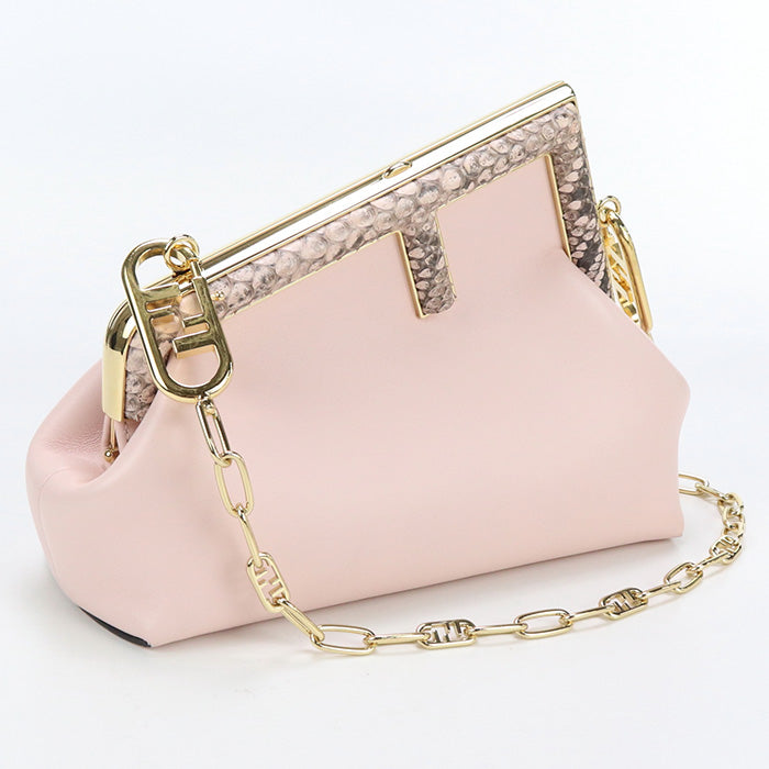 FENDI 8BP129 AKKU Fendi First Small ChainShoulder Bag leather pink Women