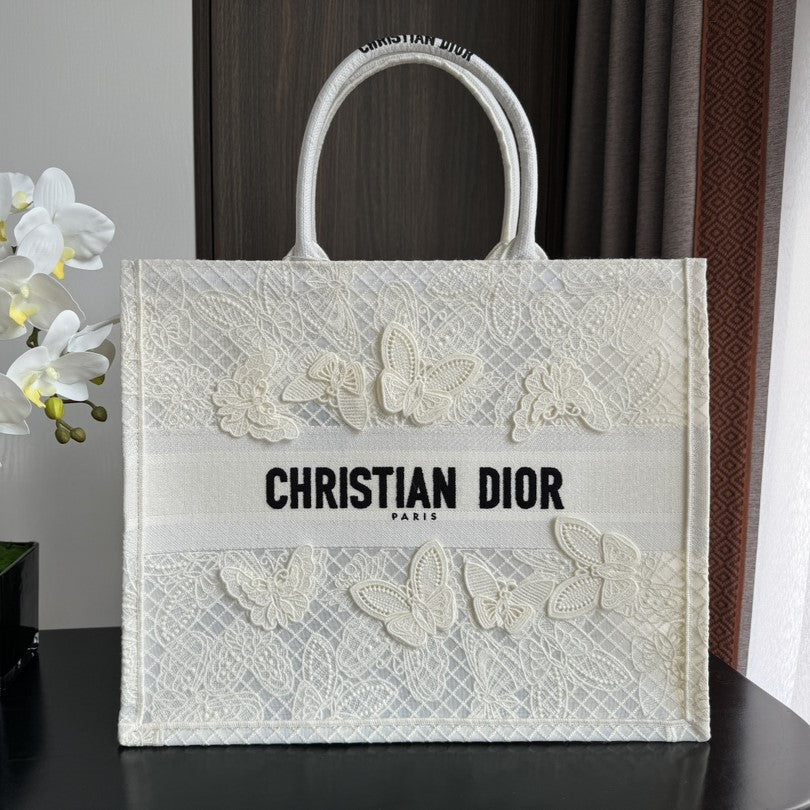 DIOR Large Book Tote 42cm Butterfly Zodiac White