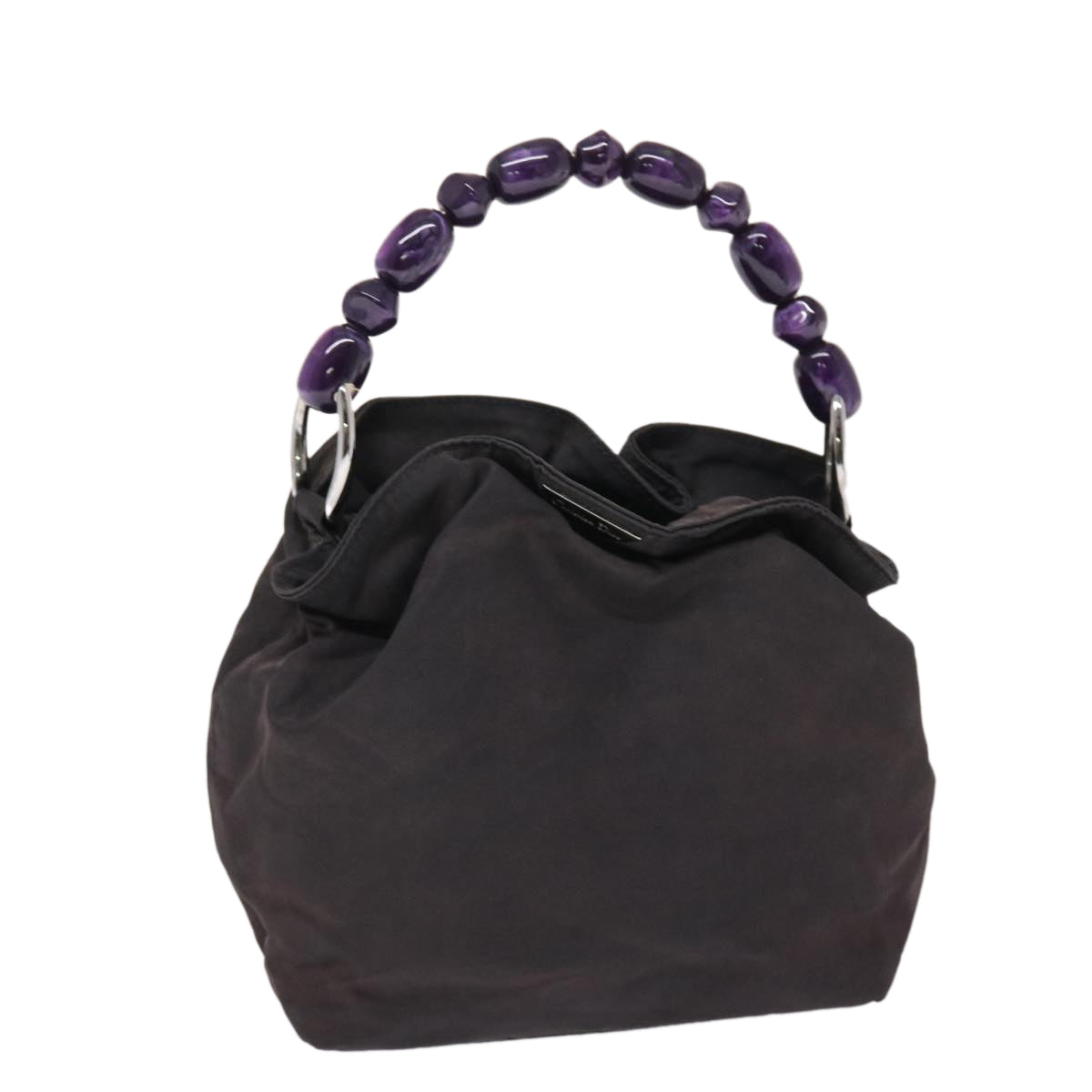 CHRISTIAN DIOR Maris Pearl Hand Bag Nylon Purple yb286