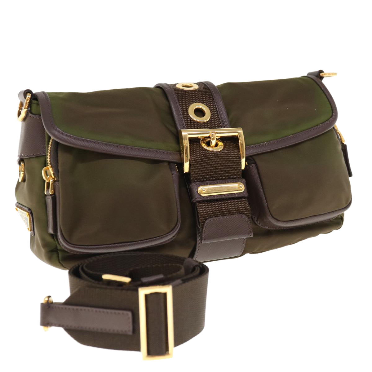 PRADA Shoulder Bag Nylon Khaki yk10144