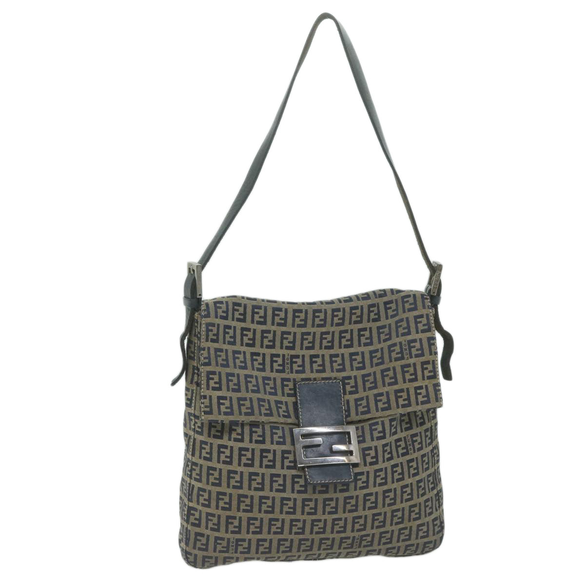 FENDI Zucchino Canvas Mamma Baguette Shoulder Bag Navyyk10314