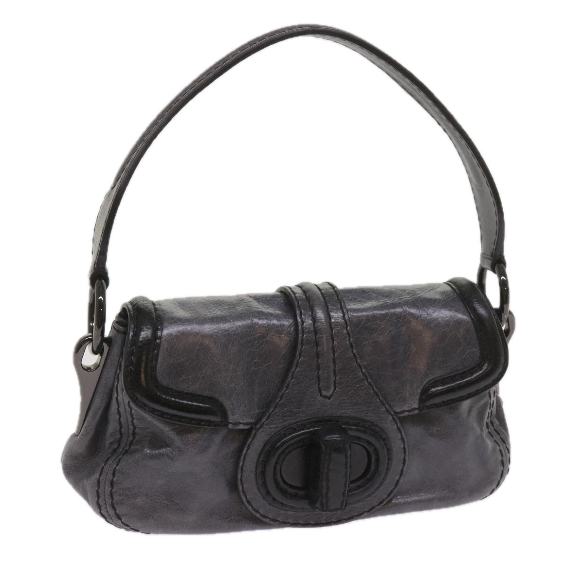 PRADA Turn Lock Shoulder Bag Leather Gray yk10458