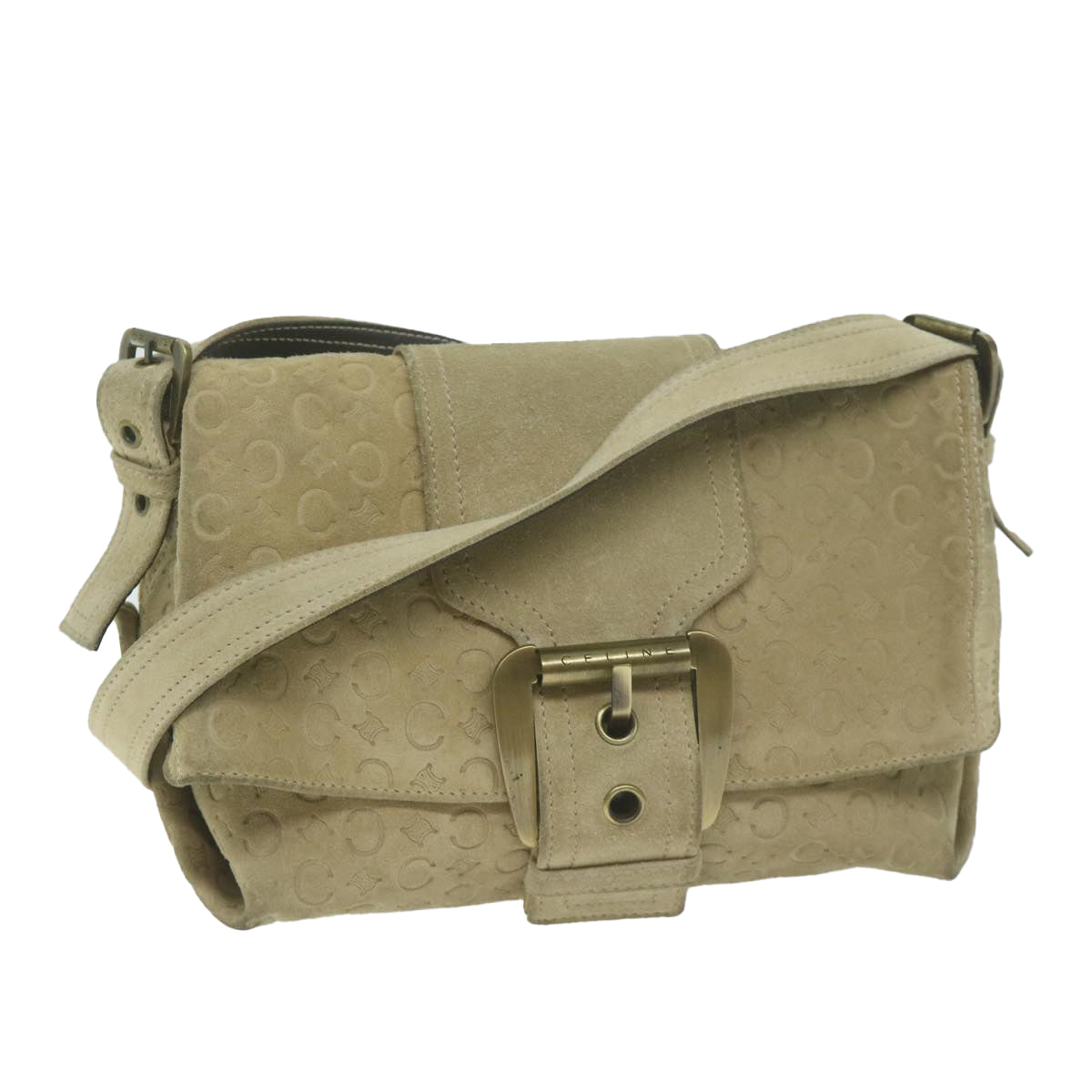 CELINE C Macadam Canvas Shoulder Bag Suede Beige 10490