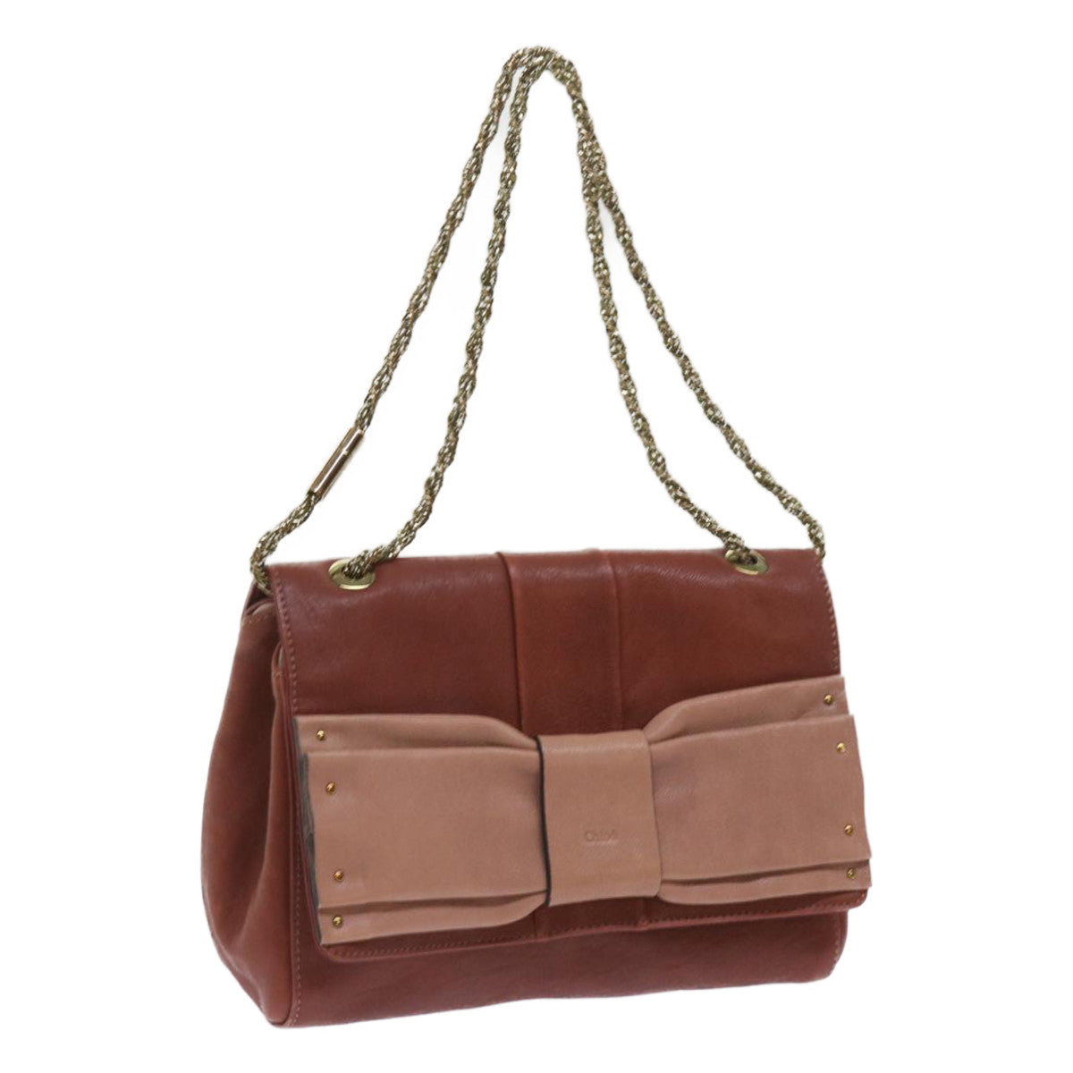 Chloe Ribbon Chain Shoulder Bag Leather Brown yk10580