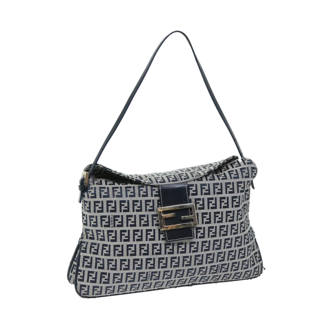 FENDI Zucchino Canvas Mamma Baguette Shoulder Bag Navyyk11046