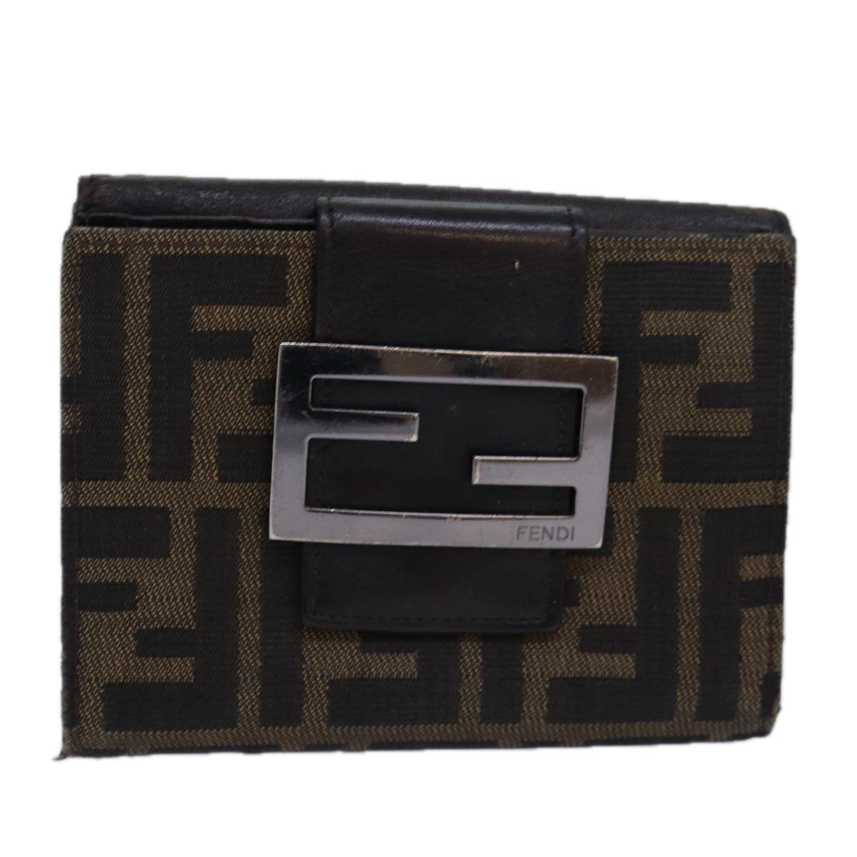 FENDI Zucca Canvas Wallet Black Brownyk13745
