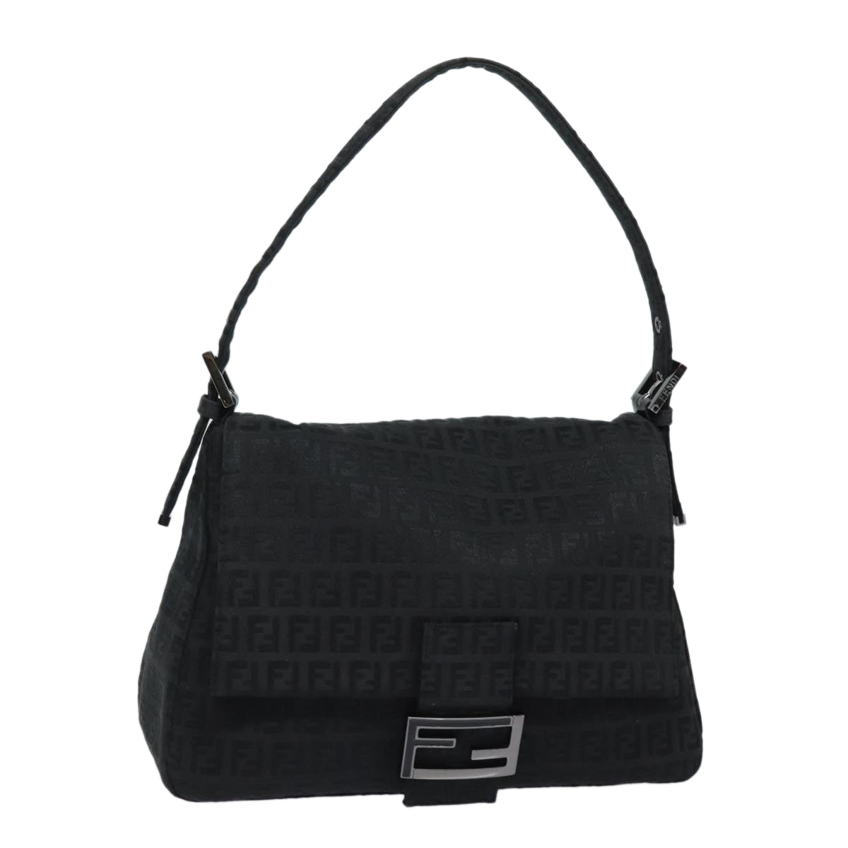FENDI Zucchino Canvas Mamma Baguette Shoulder Bag Blackyk13812A