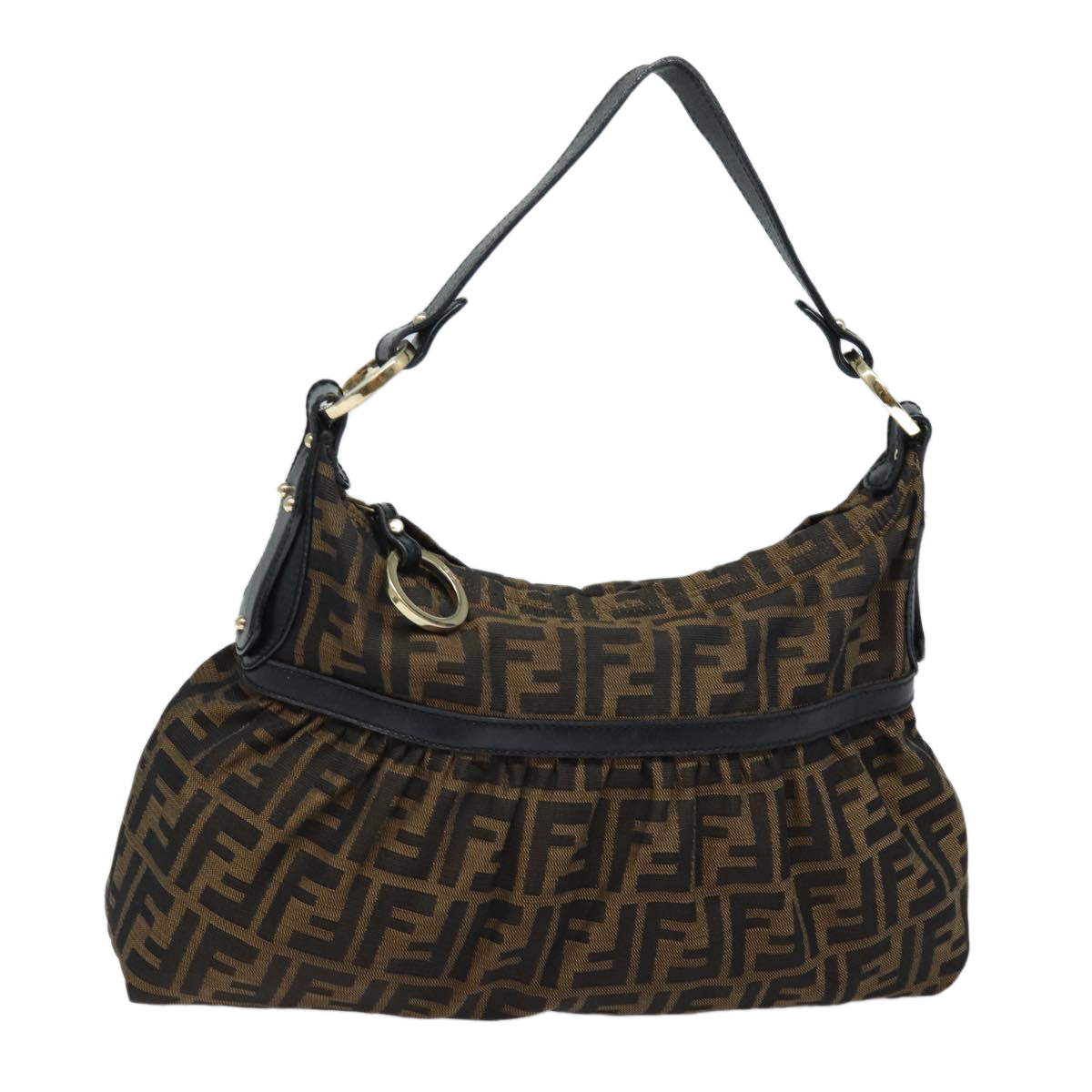 FENDI Zucca Canvas Shoulder Bag Brown Blackyk13964