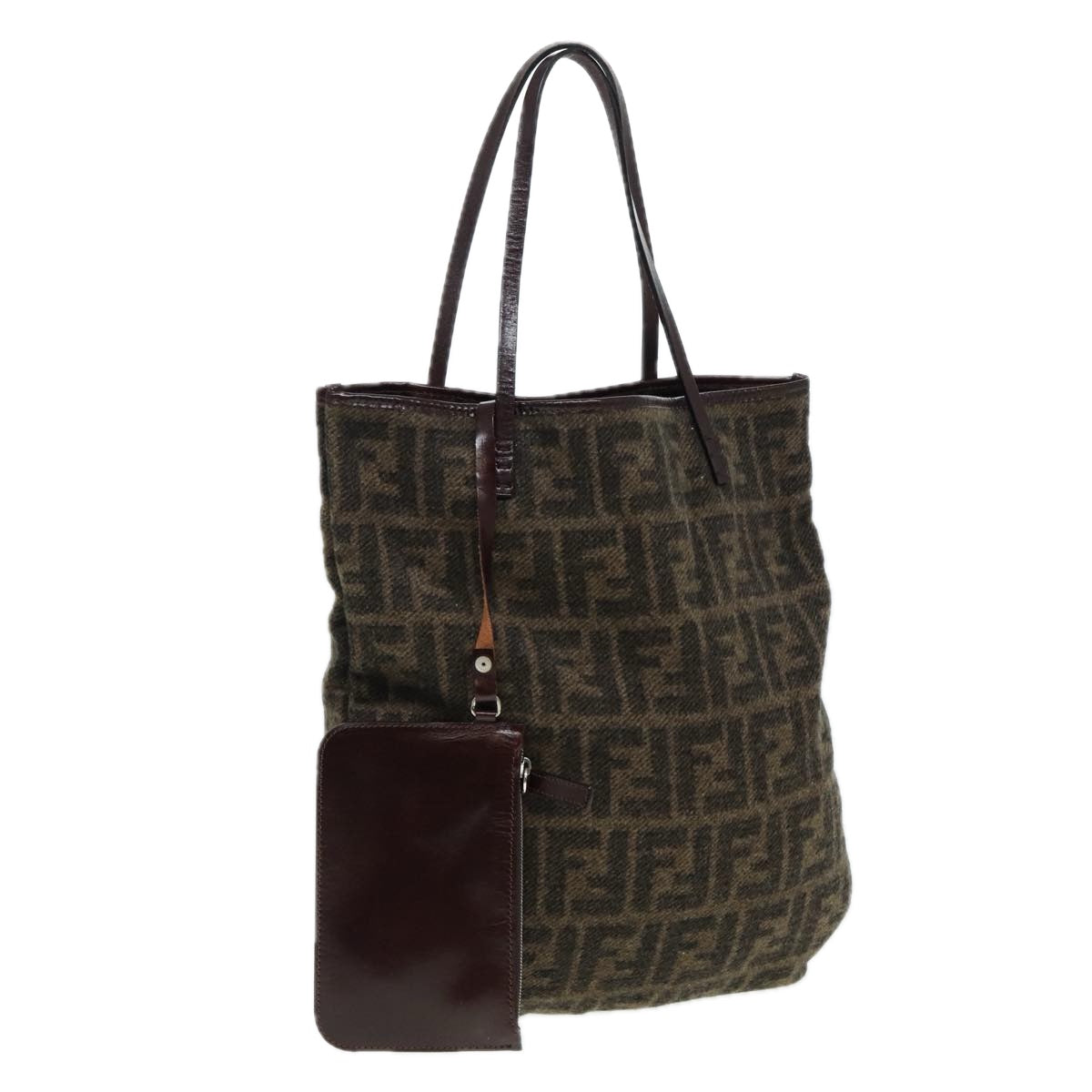 FENDI Zucca Canvas Tote Bag Wool Brown Black Silveryk14162