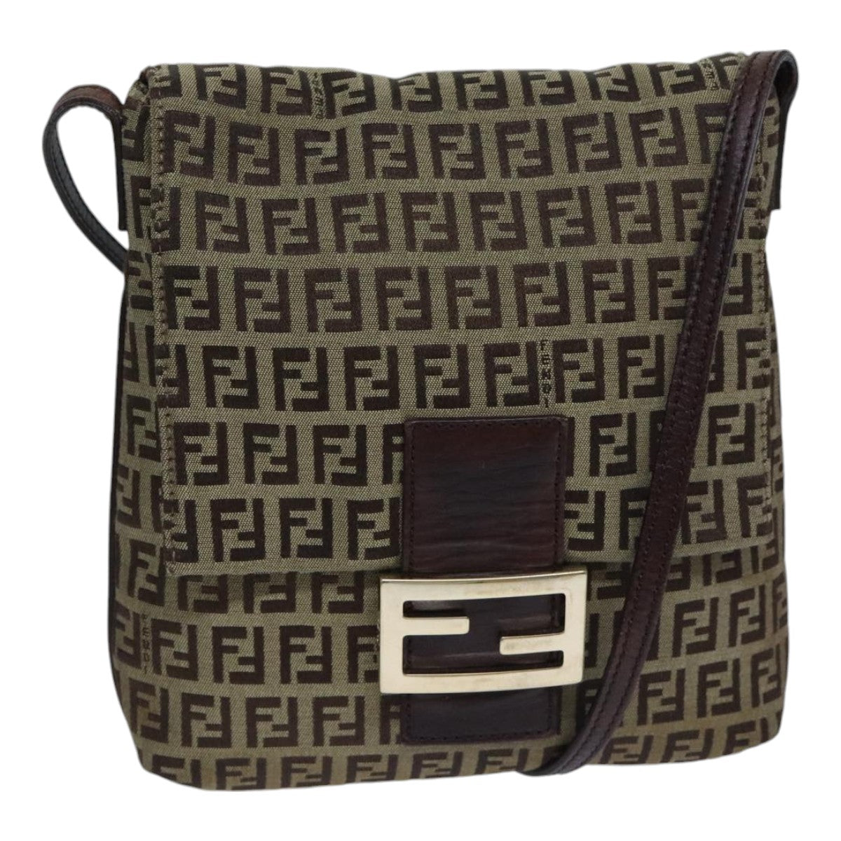 FENDI Zucchino Canvas Shoulder Bag Beigeyk15249