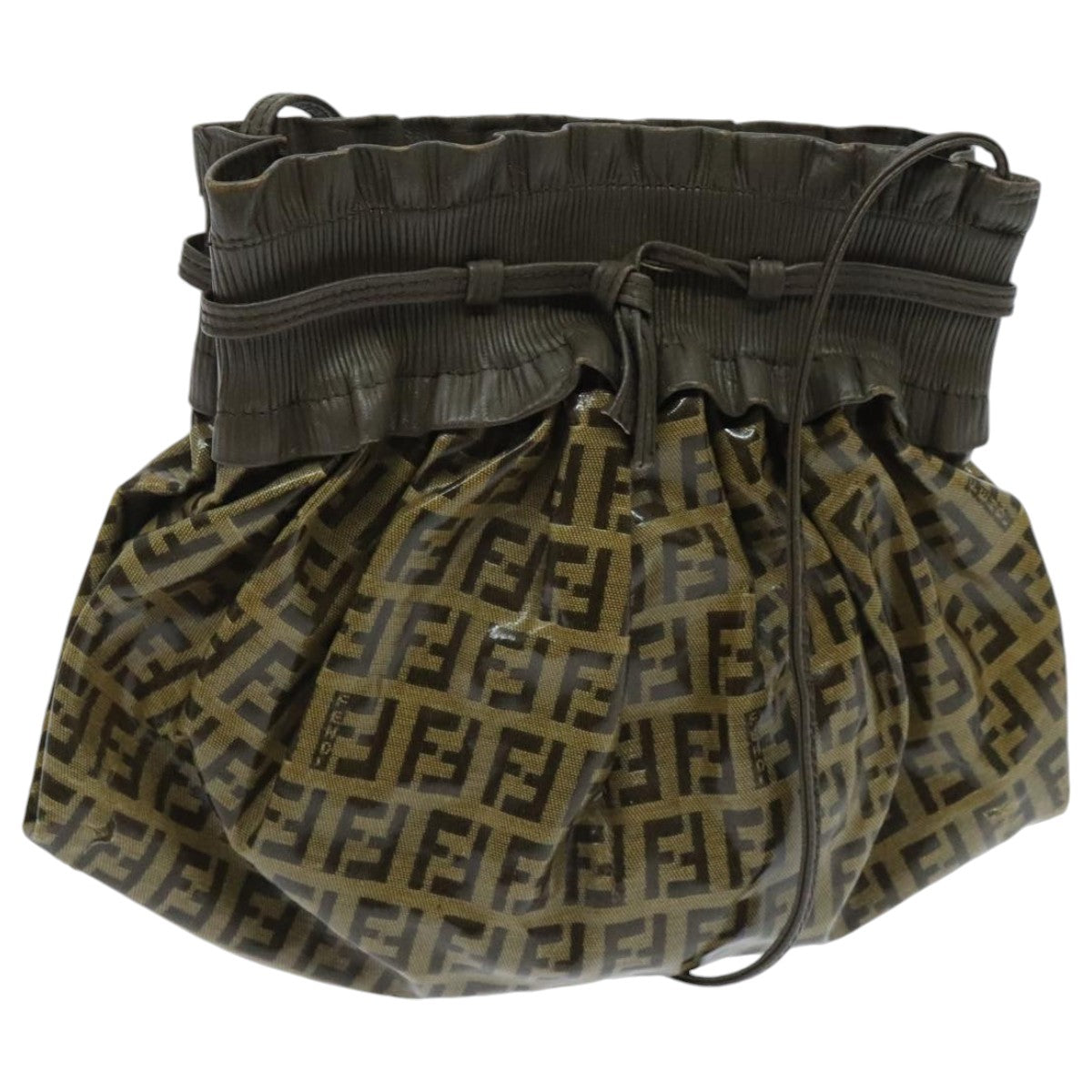 FENDI Zucchino Canvas Shoulder Bag Vintage Beigeyk15431