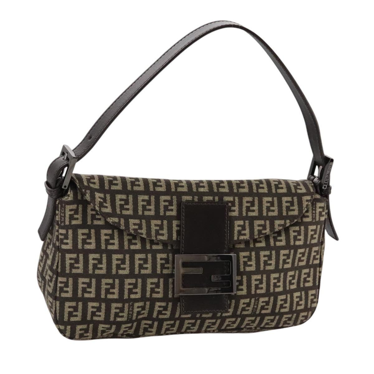 FENDI Zucchino Canvas Mamma Baguette Shoulder Bag Brownyk16842A