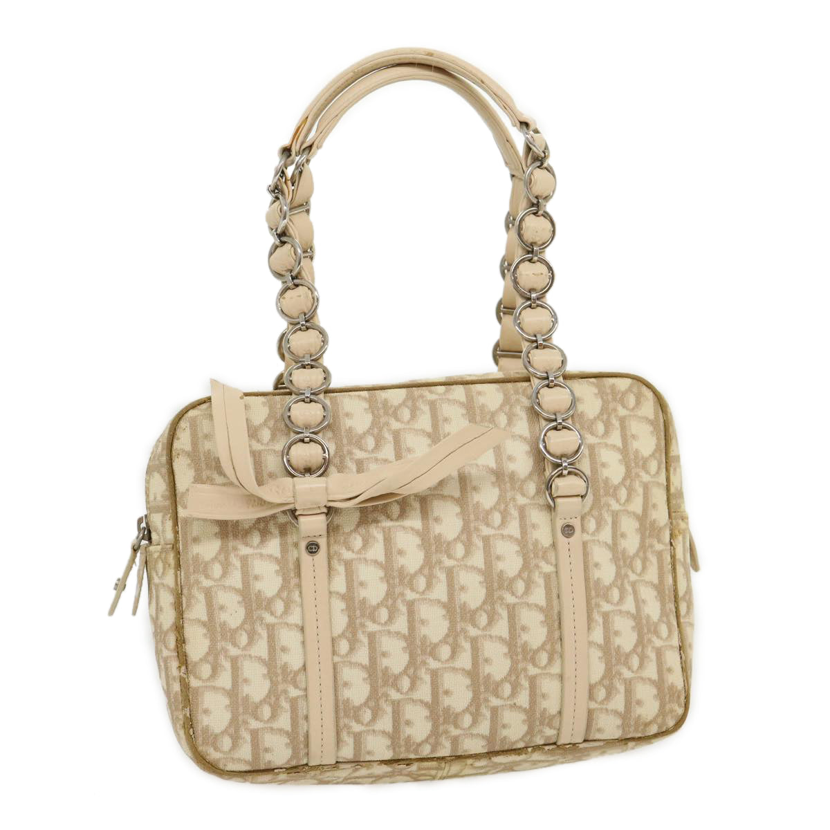 CHRISTIAN DIOR Trotter Canvas Hand Bag PVC Leather Beige yk4818