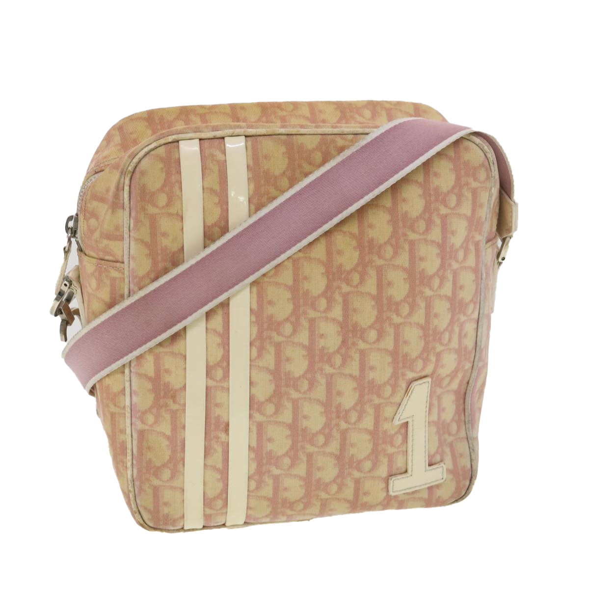 CHRISTIAN DIOR Trotter Canvas Shoulder Bag Pink BO D 0034 yk6182