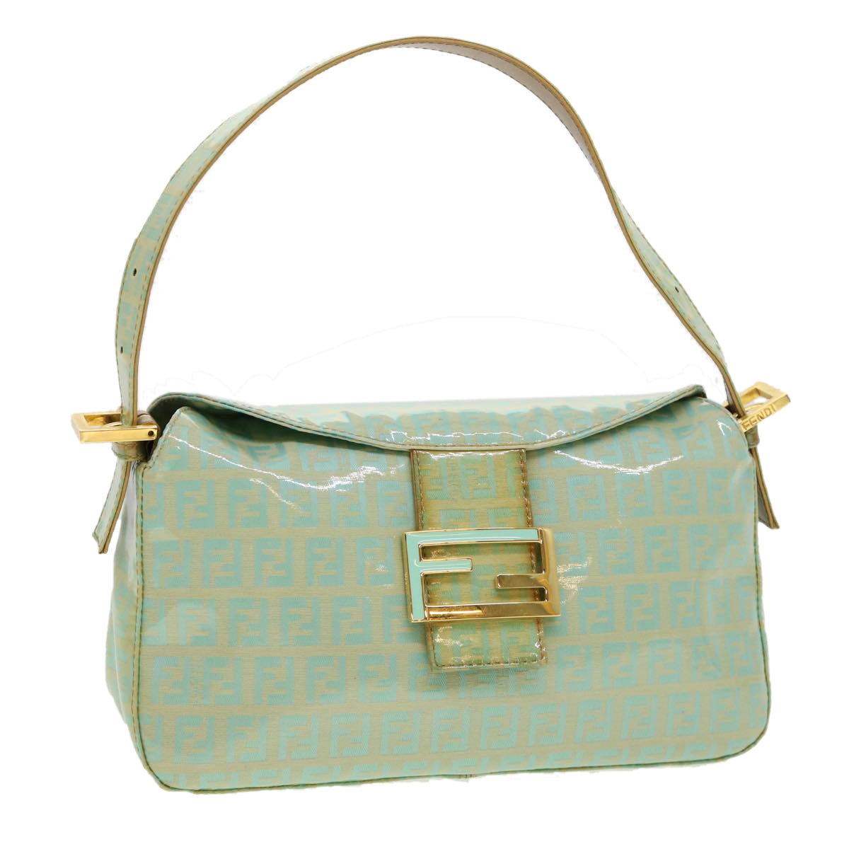 FENDI Zucchino Mamma Baguette Shoulder Bag Coated Canvas Light Blue yk6594B