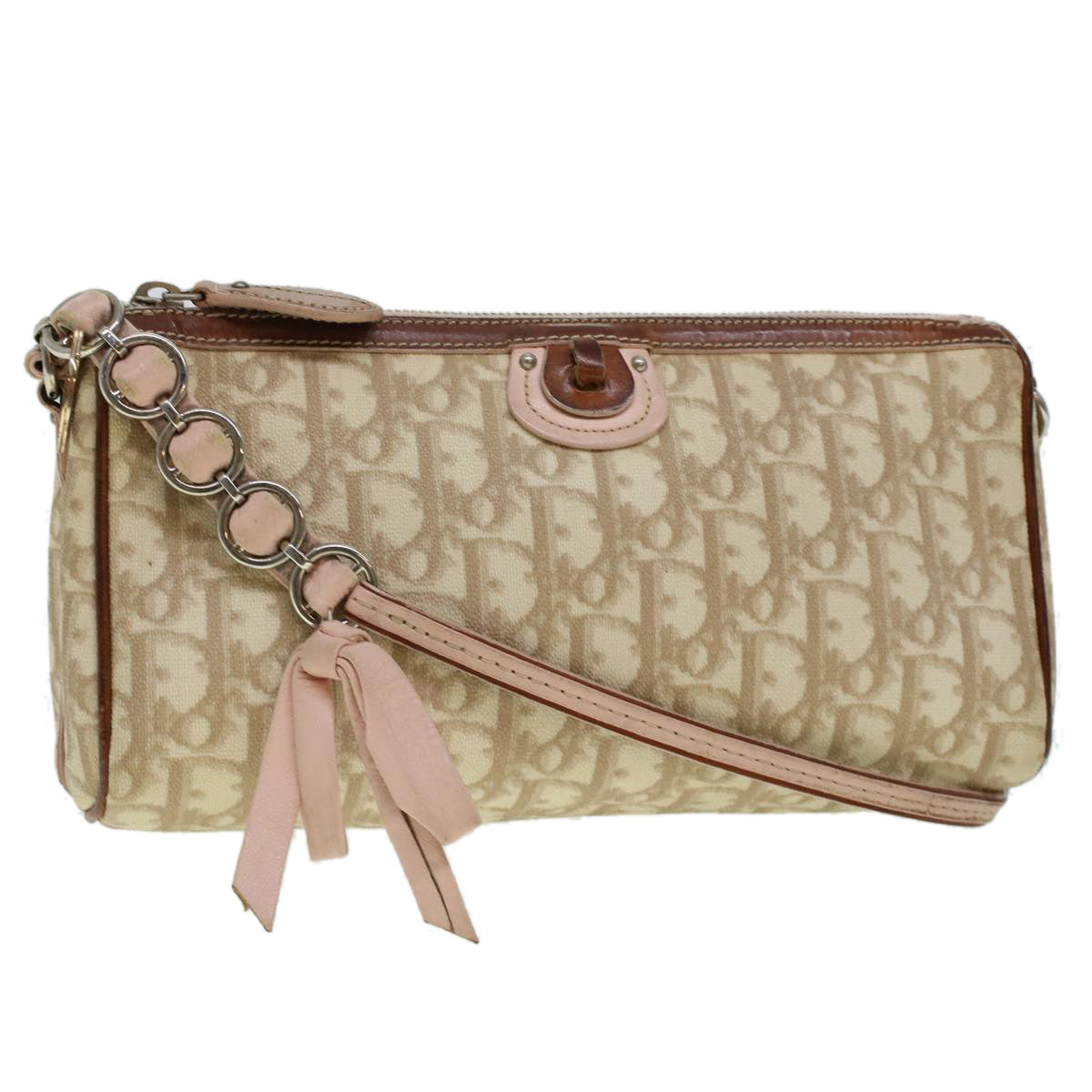 CHRISTIAN DIOR Trotter Canvas Shoulder Bag Beige yk6960