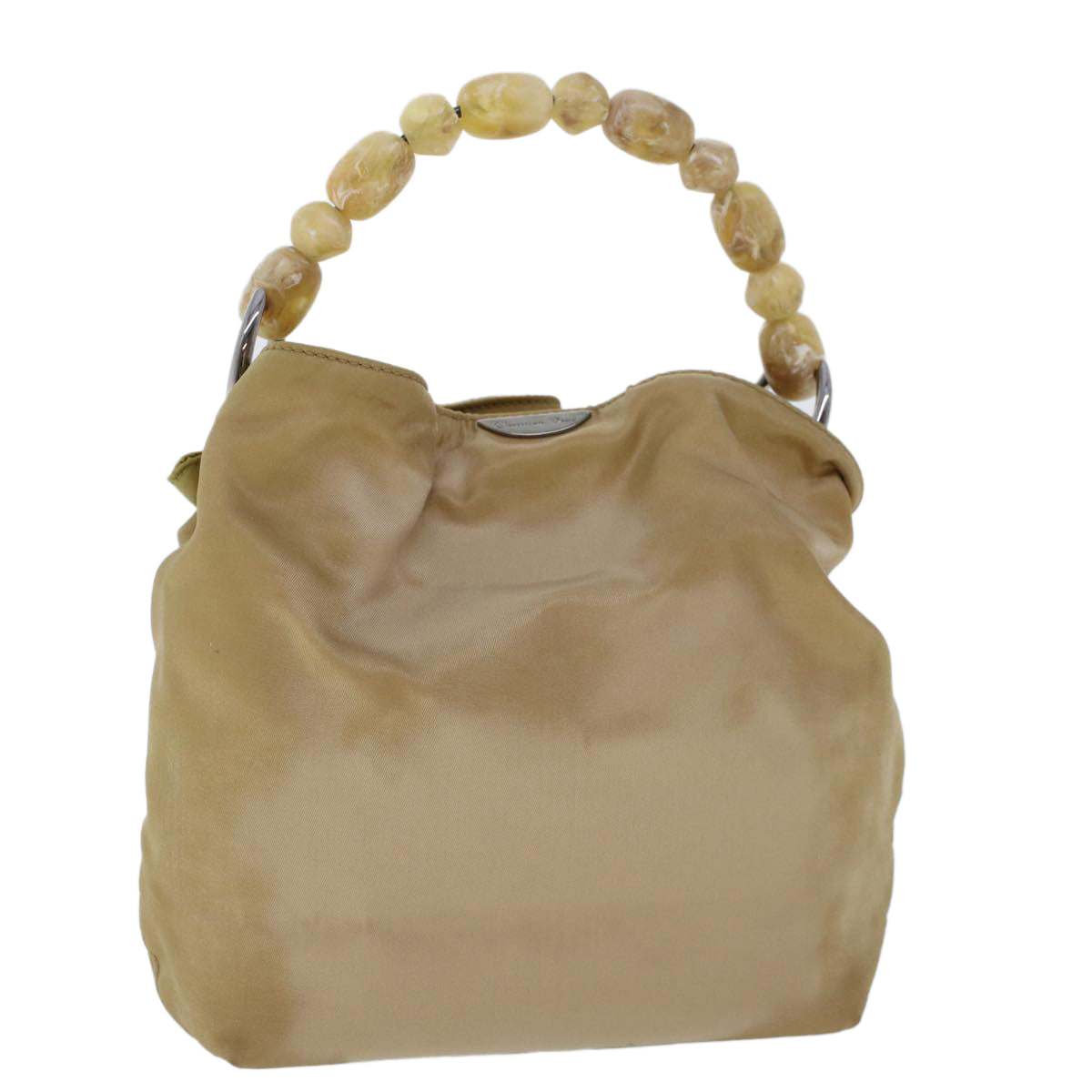 CHRISTIAN DIOR Maris Pearl Hand Bag Nylon Beige yk7503