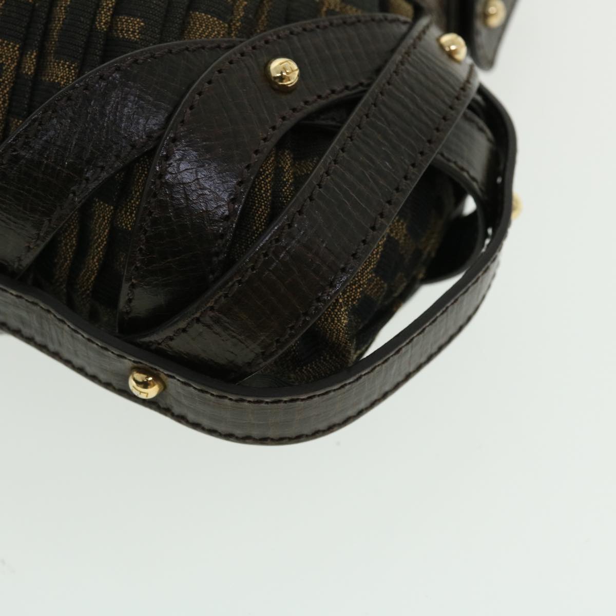 FENDI Zucca Canvas Turn Lock Shoulder Bag Black Brownyk8162