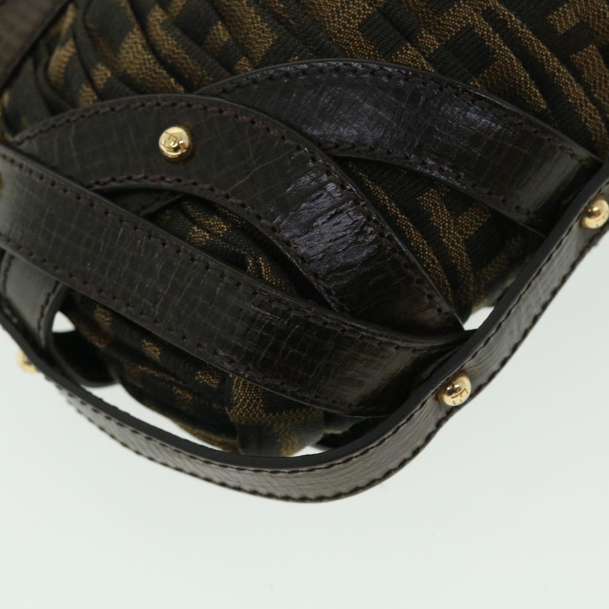 FENDI Zucca Canvas Turn Lock Shoulder Bag Black Brownyk8162