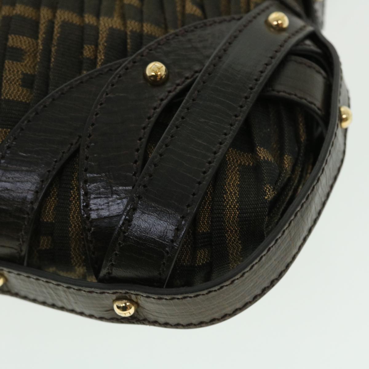 FENDI Zucca Canvas Turn Lock Shoulder Bag Black Brownyk8162
