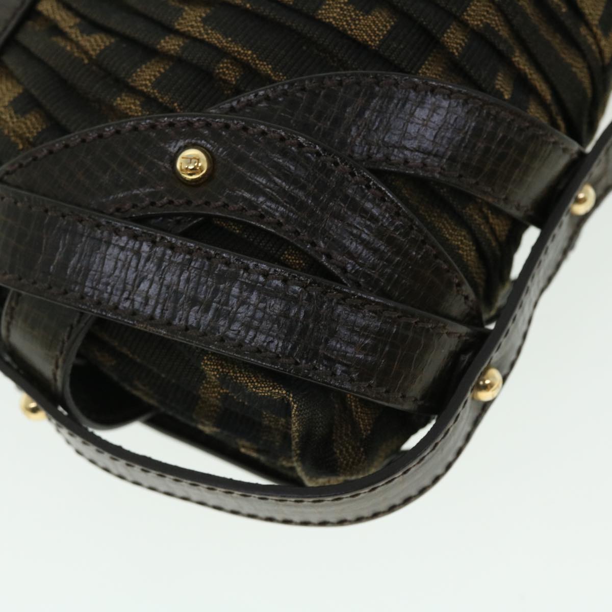 FENDI Zucca Canvas Turn Lock Shoulder Bag Black Brownyk8162