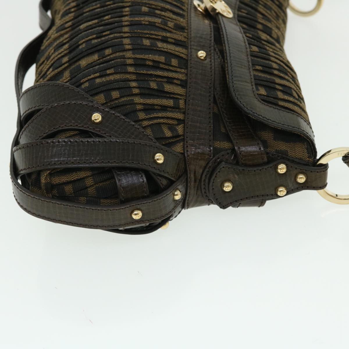 FENDI Zucca Canvas Turn Lock Shoulder Bag Black Brownyk8162