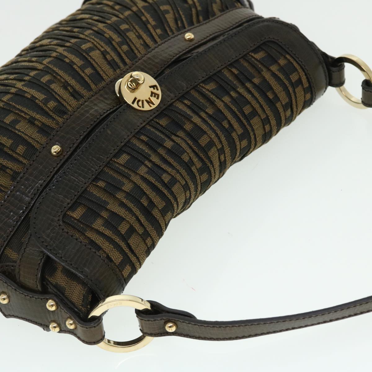 FENDI Zucca Canvas Turn Lock Shoulder Bag Black Brownyk8162