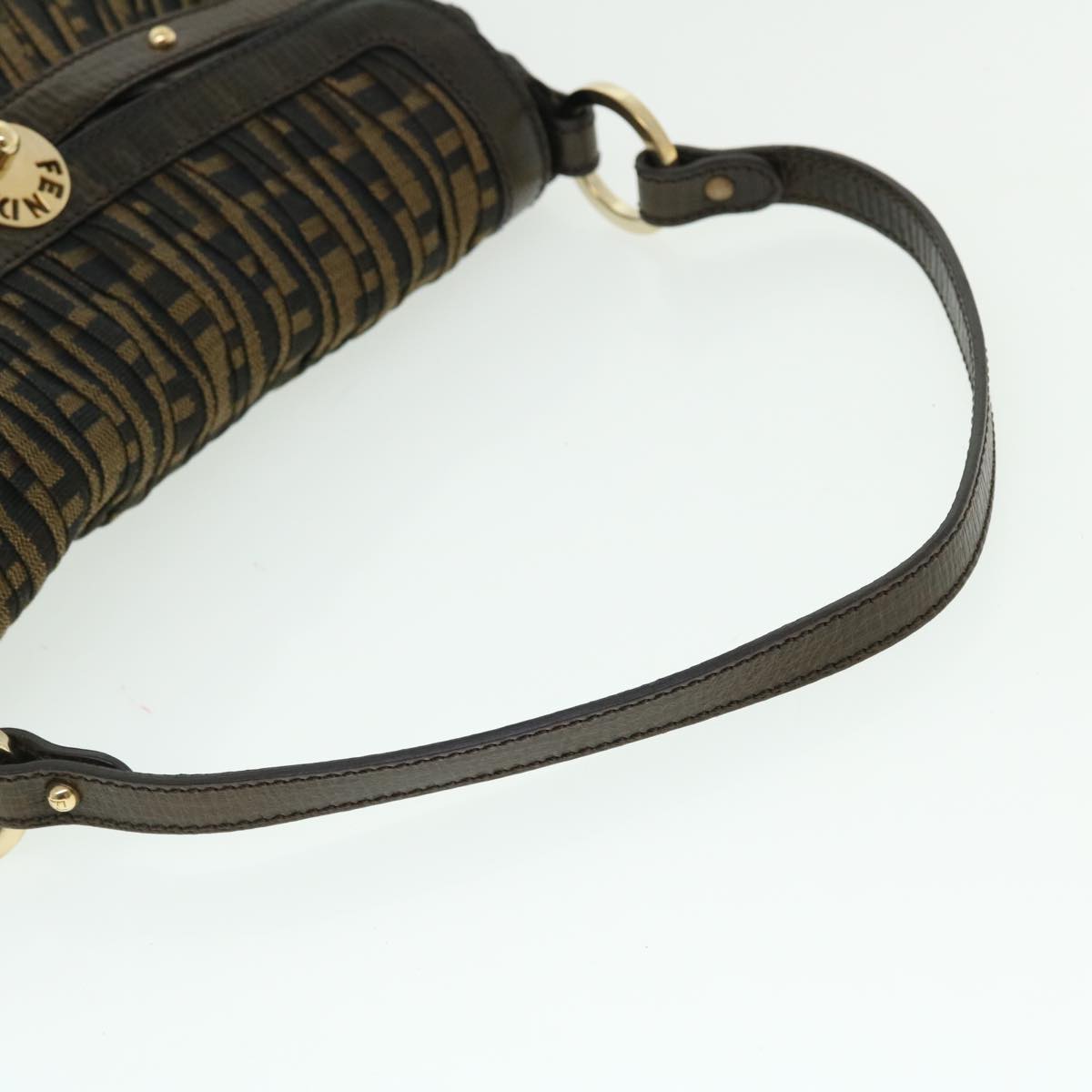 FENDI Zucca Canvas Turn Lock Shoulder Bag Black Brownyk8162