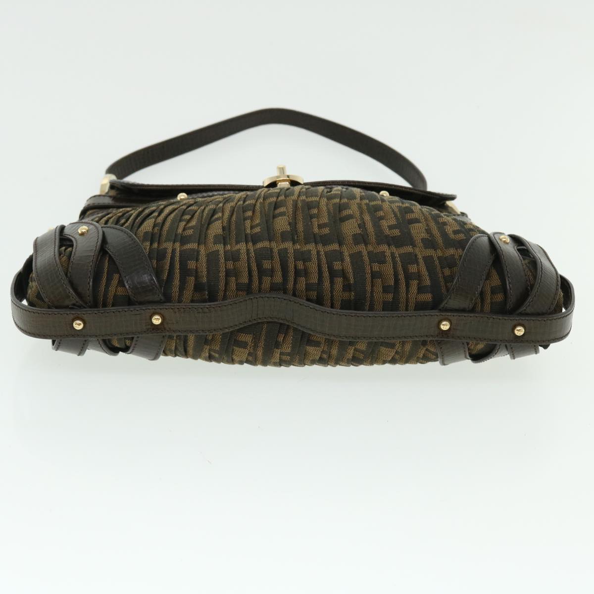 FENDI Zucca Canvas Turn Lock Shoulder Bag Black Brownyk8162
