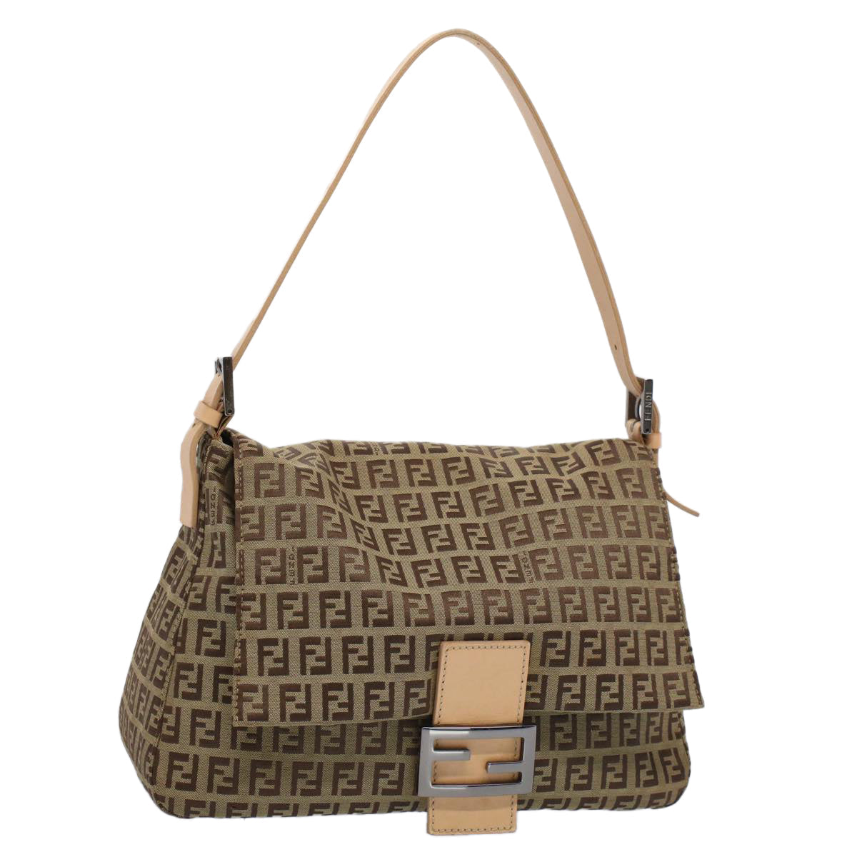 FENDI Zucchino Canvas Mamma Baguette Shoulder Bag Beigeyk8498