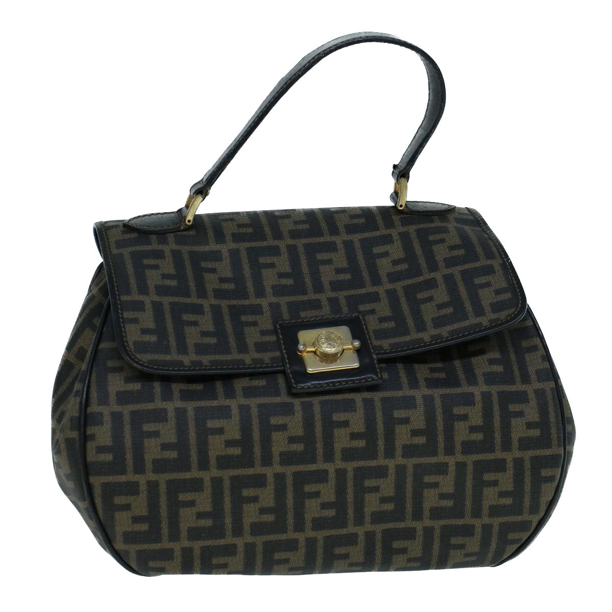 FENDI Zucca Canvas Shoulder Bag Coated Canvas Brown Blackyk9059