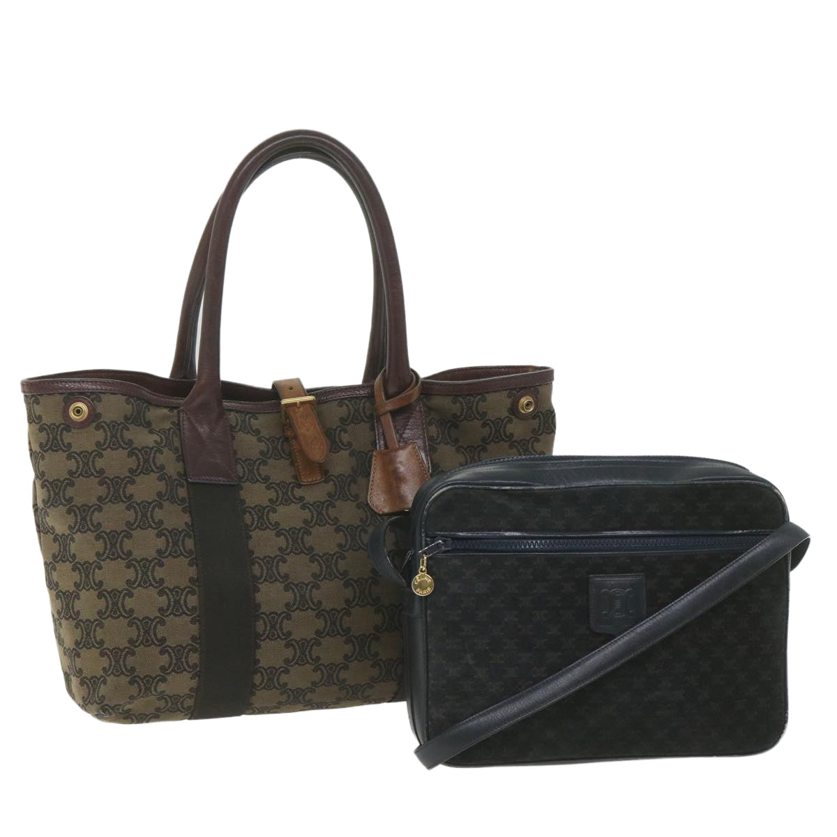 CELINE Macadam Canvas Shoulder Bag 2Set Brown Navy 9429