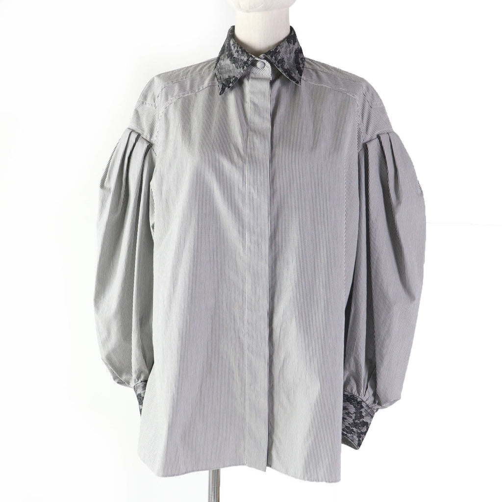 Fendi Cotton Nylon Lace Stripe Long Sleeve Shirt