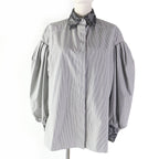 Fendi Cotton Nylon Lace Stripe Long Sleeve Shirt