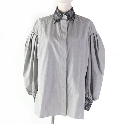 Fendi Cotton Nylon Lace Stripe Long Sleeve Shirt