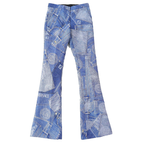 Fendi FENDACE Chain Patchwork Flare Denim Pants