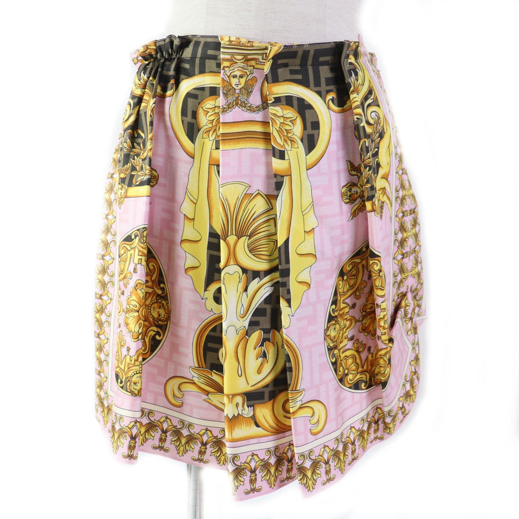 Fendi Silk FF Logo Mini Baroque Pleated Skirt