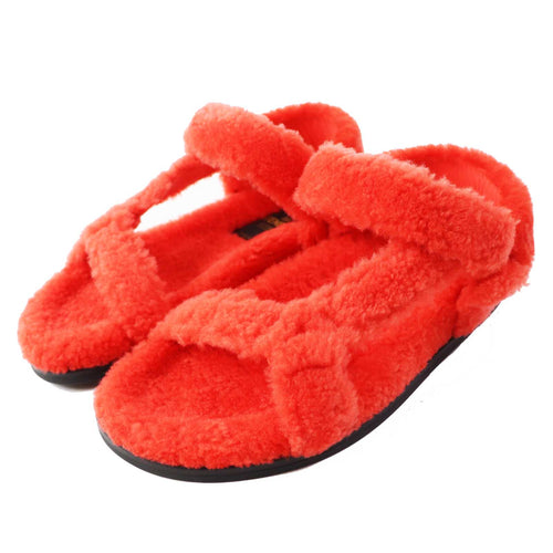 Fendi Skims Collaboration Zucca Sheep Fur Sandals