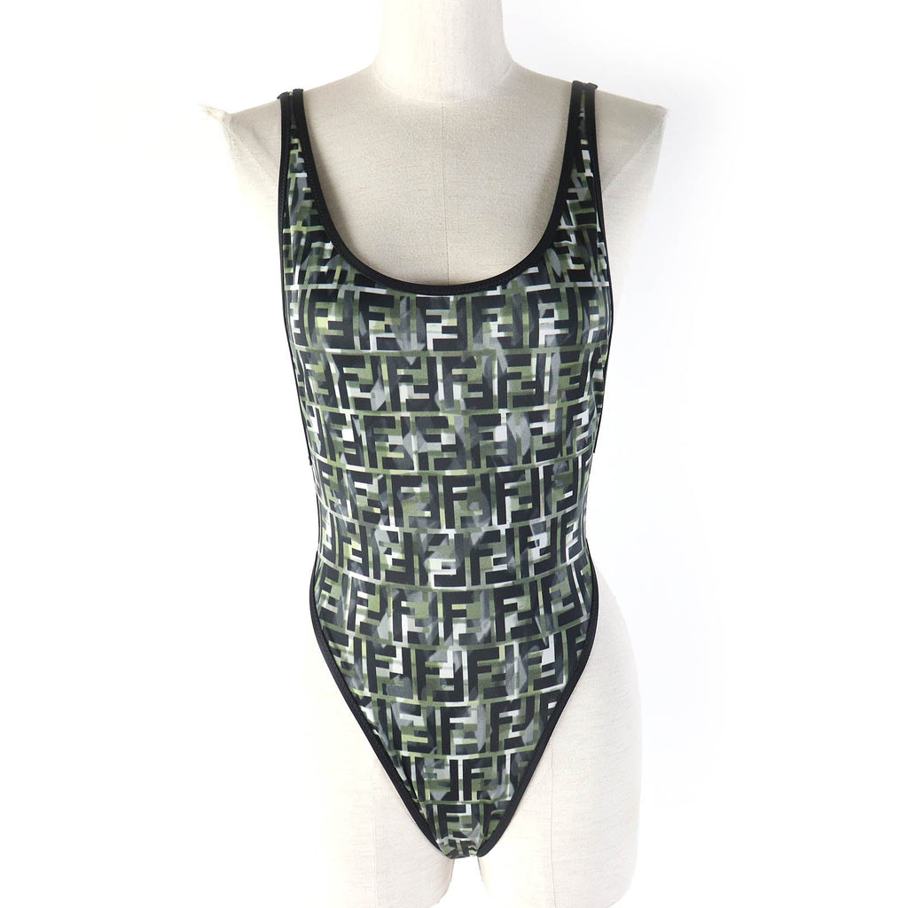Fendi Nylon Polyurethane FF Logo Swimwear Black Green