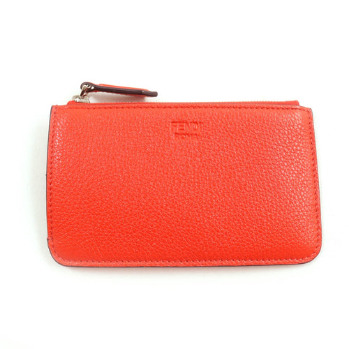 Fendi Leather Logo Keyring Coin Case Red