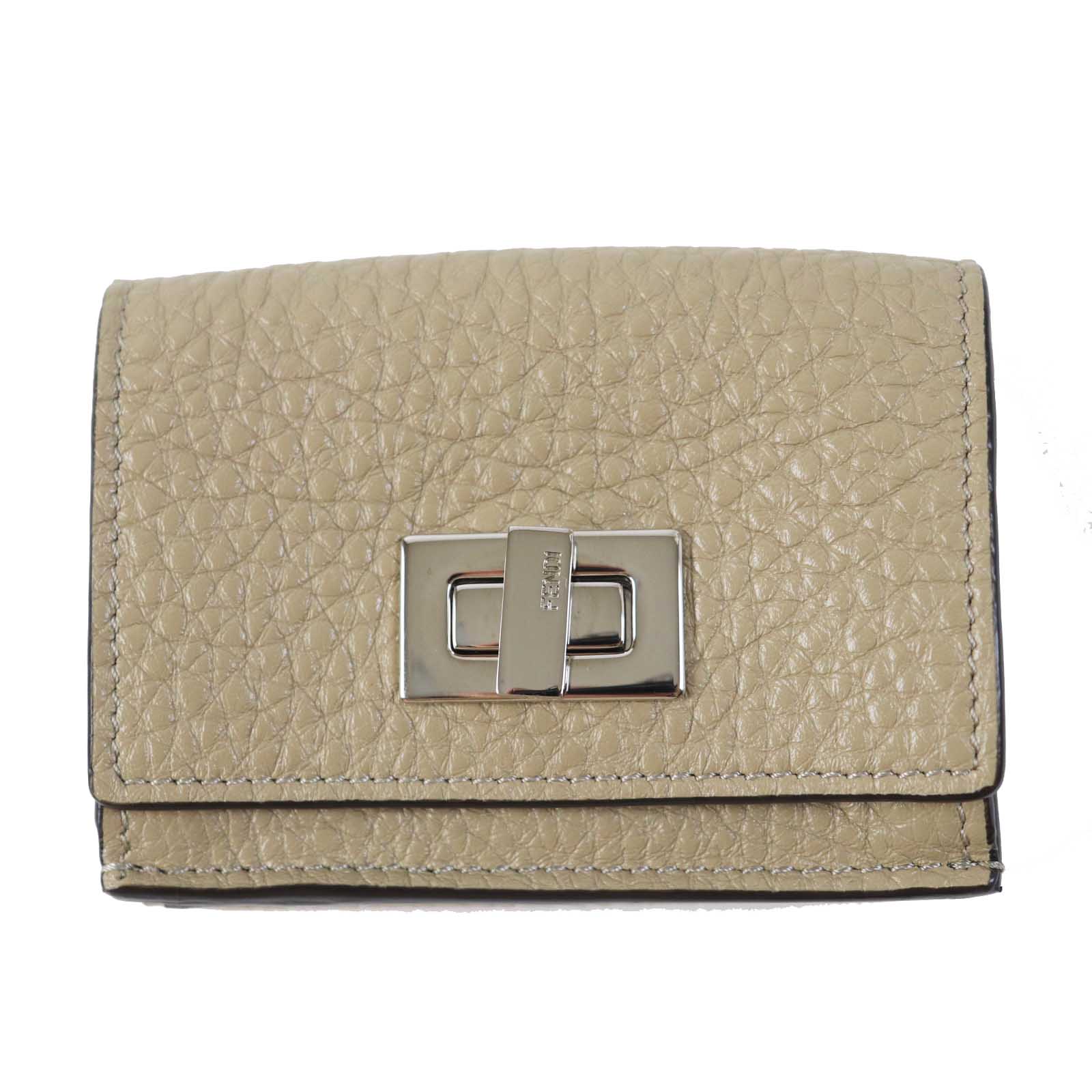 Fendi Celeria Peekaboo Tri-fold Wallet Beige