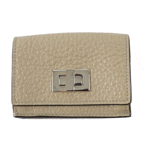 Fendi Celeria Peekaboo Tri-fold Wallet Beige