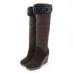 Fendi FF Logo Suede Mouton Knee-high Boots