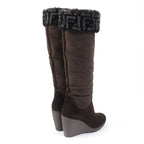 Fendi FF Logo Suede Mouton Knee-high Boots