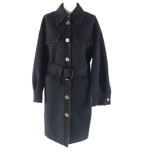 Fendi Wool Silk Belted Coat FF8744 Black