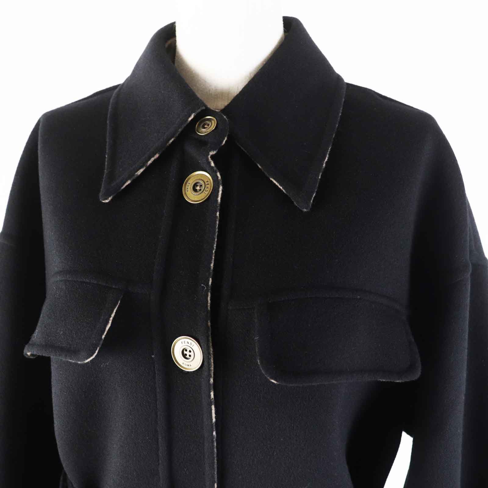 Fendi Wool Silk Belted Coat FF8744 Black