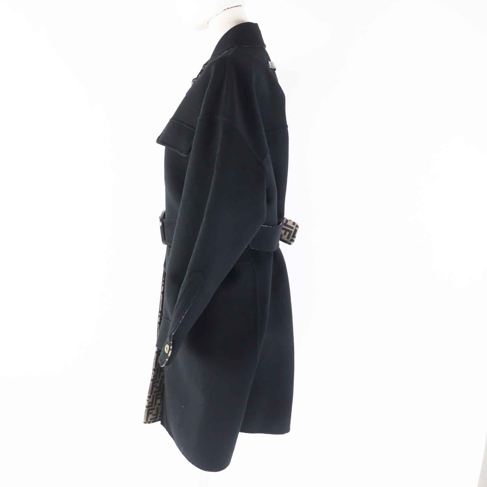 Fendi Wool Silk Belted Coat FF8744 Black