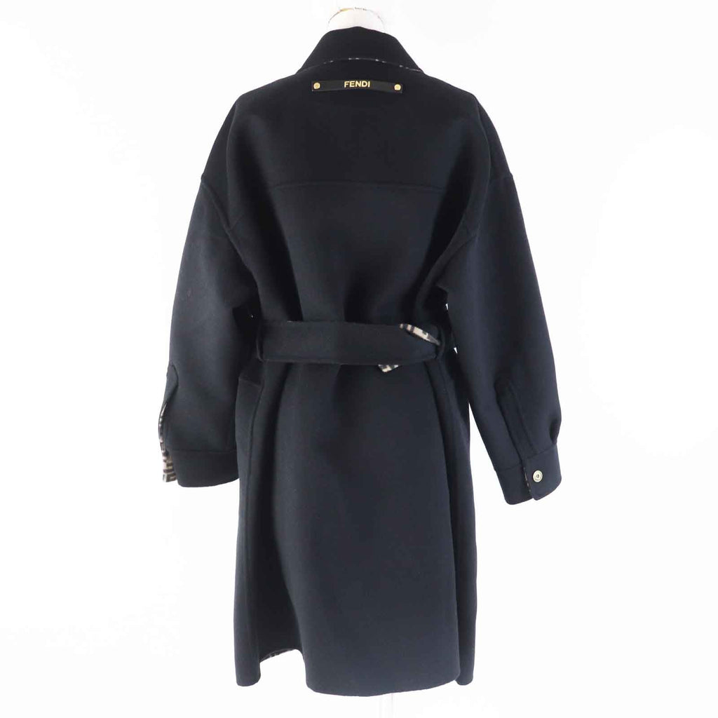 Fendi Wool Silk Belted Coat FF8744 Black